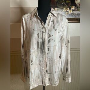 Chico's Neutral white & Grey Abstract-Print Button Front Blouse